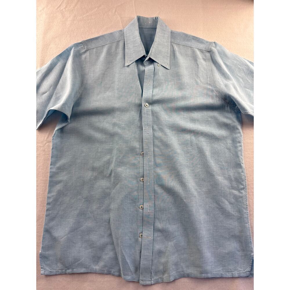 Men’s JWM J.Hilburn Blue Cotton/Linen Dress Shirt Sz L